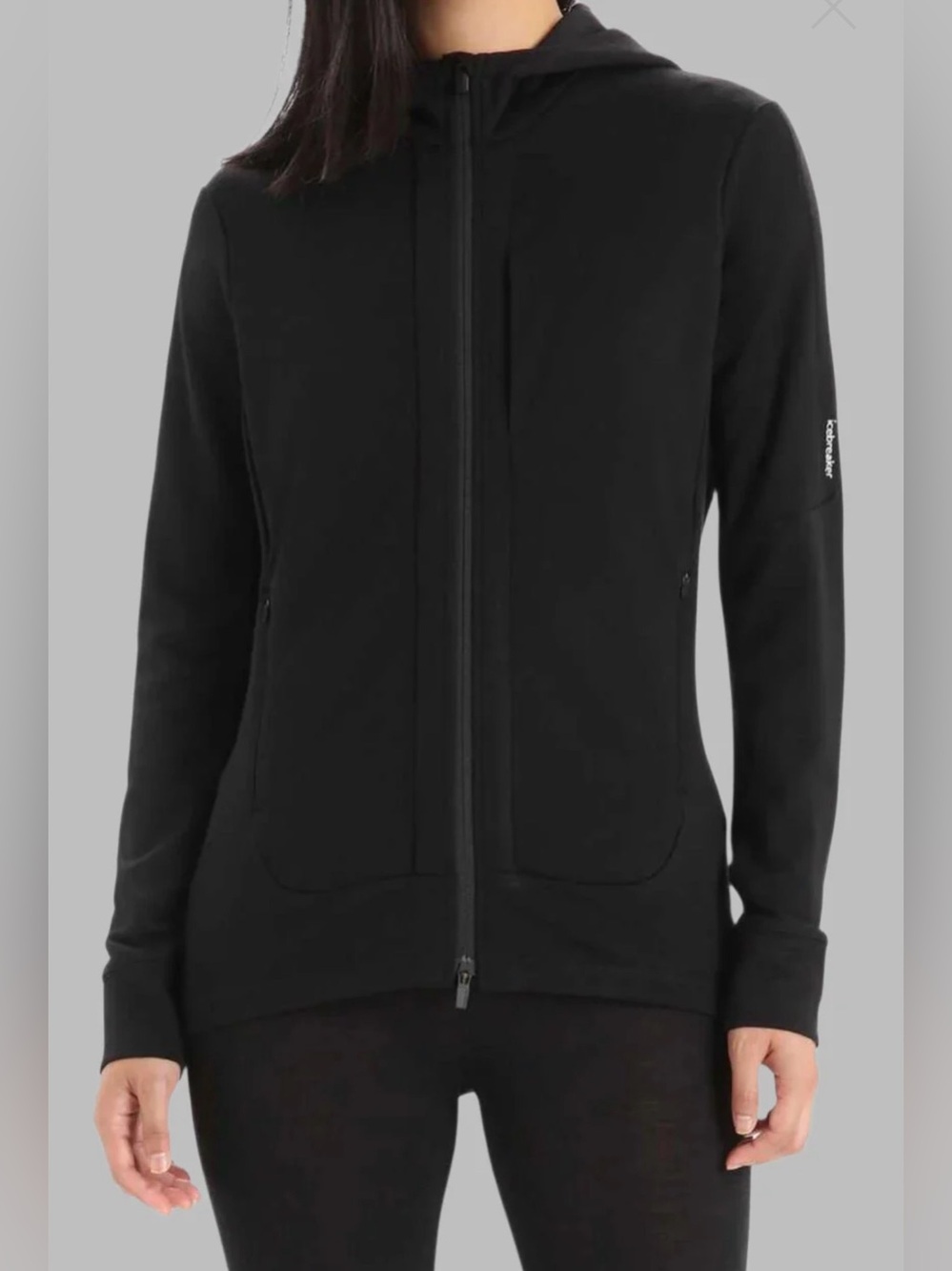 Icebreaker Quantum III Long Sleeve Full Zip Hoodie Women's Large Black 260 Wool